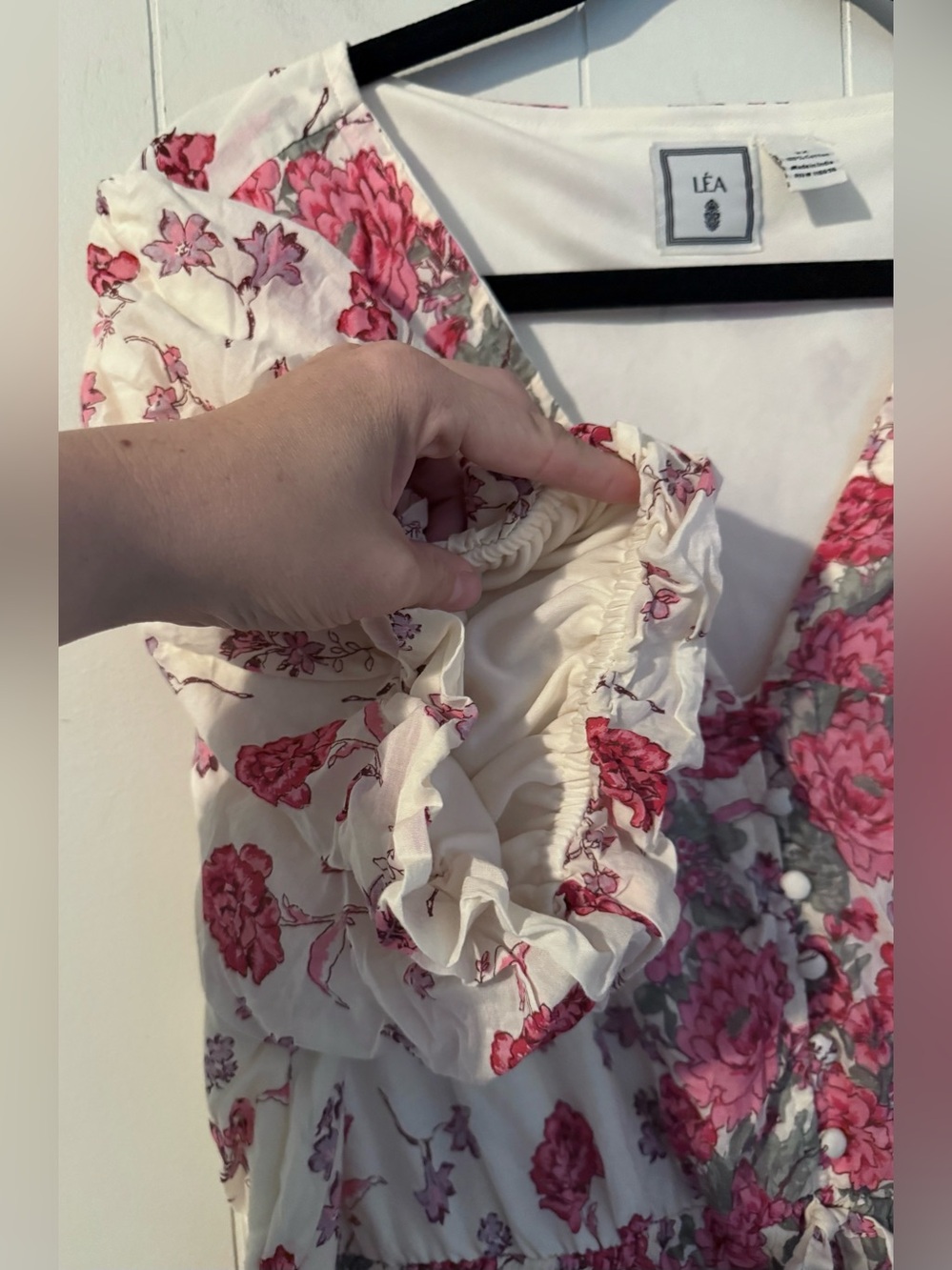 LEA Floral V-Neck Maxi Dress Cream Rose Boho Cottagecore 2X Flowy Cotton - Picture 9 of 10